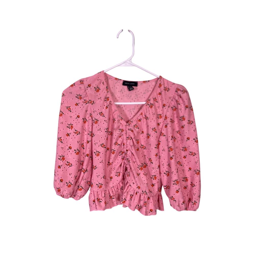 Pink Floral‎ Cottagecore Blouse Women’s 8 Puff Sleeve Coquette Feminine Top